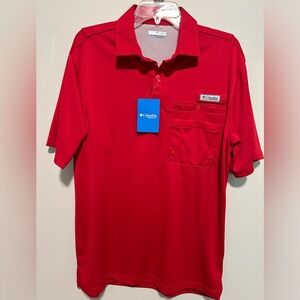 NWT Columbia PFG Red Flycaster Golf Polo Shirt Mens Size Large